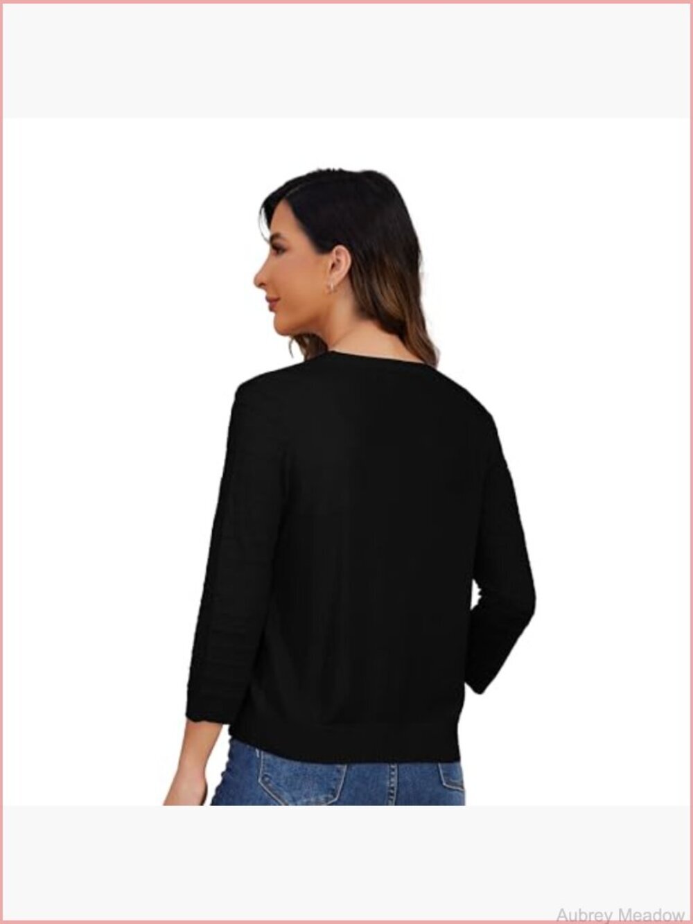 Lightweight Crochet Cardigan 3/4 Sleeve Cropped V Neck Button Shrug Knit Sweater - Picture 4 of 6